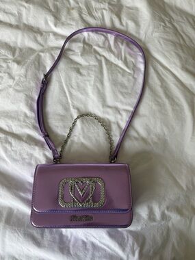 Love Moschino Lilac Metallic Crossbody Bag with Rhinestone Logo